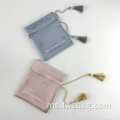 Pembungkusan Mewah Pouch Pouch Perkahwinan Logo Sulaman Mutiara Beg Pouch Perhiasan Satin Mutiara Dengan Tassel